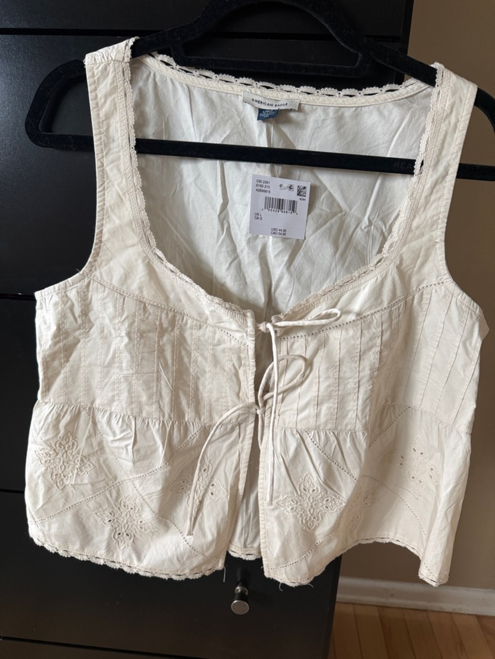 American Eagle Outfitters Cream Eyelet Tie-Front Tank Top